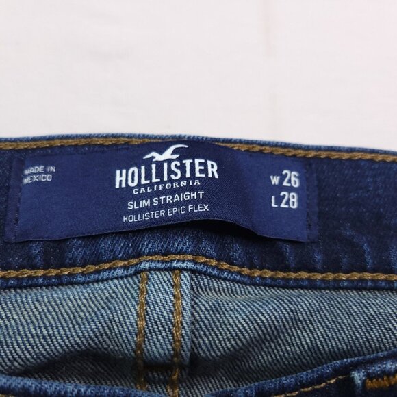 Hollister Mens Epic Flex Slim Straight Jeans 26 Stretch Dark Wash Hemmed Mens - Picture 7 of 8